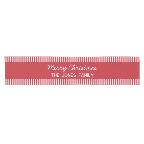 Personalised striped red Family Christmas Short Table Runner