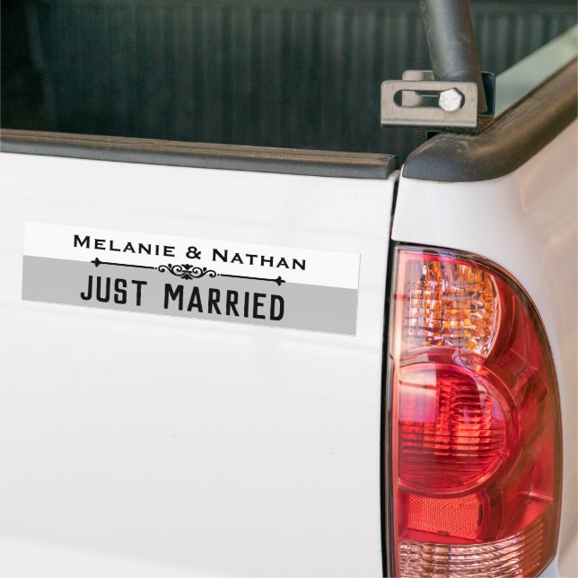Personalised Stylsh Just Married Bumper Sticker (On Truck)