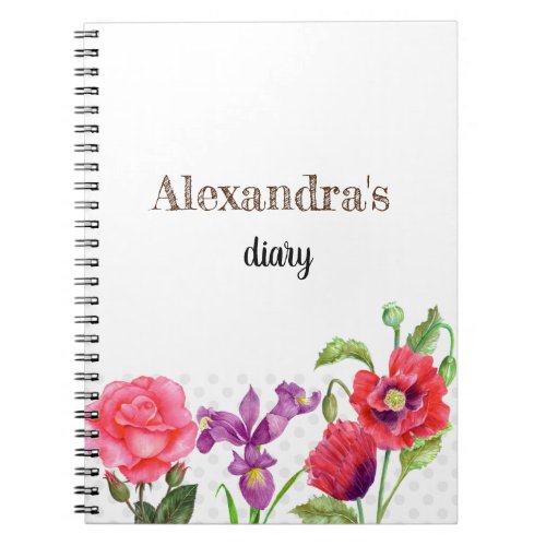 Personalised Summer Flowers Diary Notebook