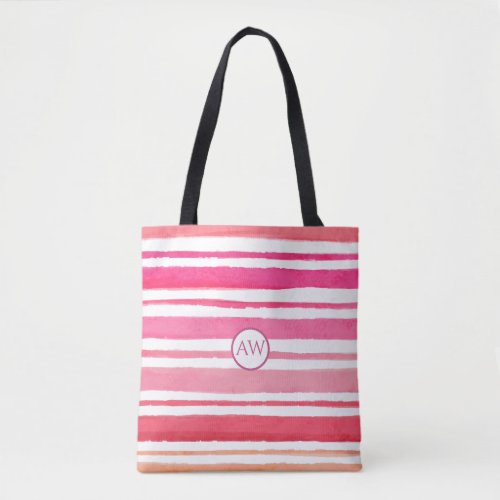 Personalised Summer Pink Stripey Monogram Tote Bag