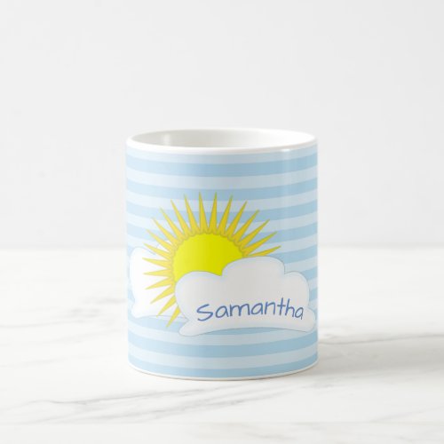 Personalised Sun and Clouds with Stripes Weather Coffee Mug