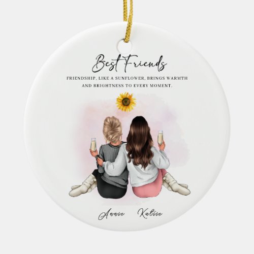 Personalised Sunflower Friendship Bright Keepsake Ceramic Ornament