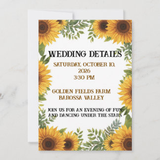 Personalised Sunflower Wedding Details Card