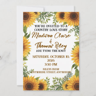 Personalised Sunflower Wedding Invitation | Rustic