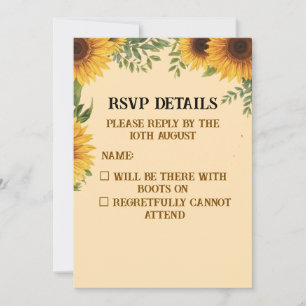 Personalised Sunflower Wedding RSVP Card Rustic