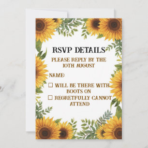 Personalised Sunflower Wedding RSVP Card   Rustic