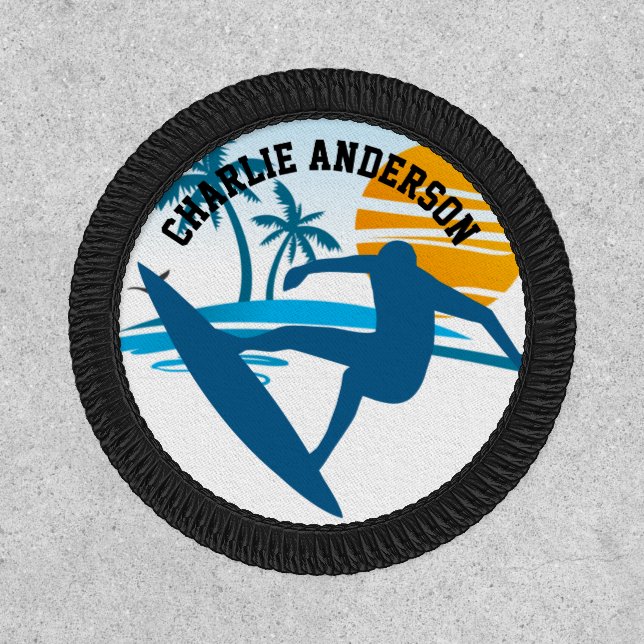 Personalised Surfer Surfing Surfboard Sunset Beach Patch (Front)