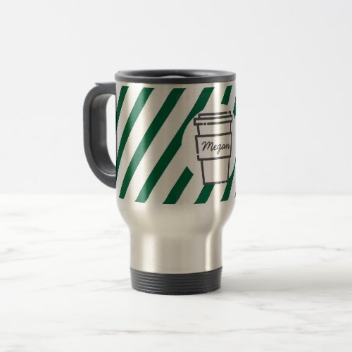Personalised Take Out Coffee Cup Green Striped
