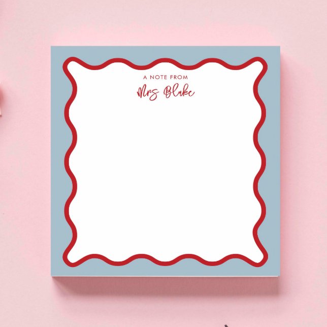 Personalised Teacher Appreciation Pink Blue Wavy Notepad (Creator Uploaded)