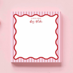 Personalised Teacher Appreciation Pink Red Wavy Notepad