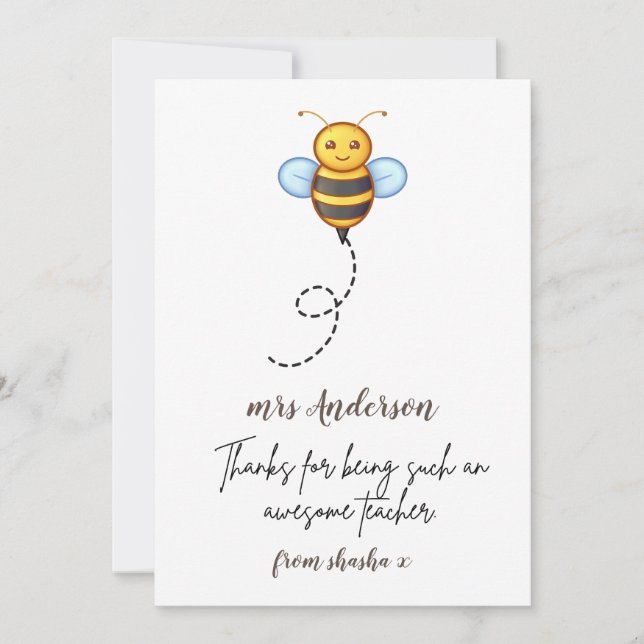 Personalised Teacher Gift, Teacher Gift, Bee Frien Holiday Card (Front)