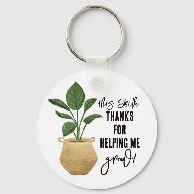 Personalised Teacher Keyring, Helping Me Grow Gift Keychain (Front)