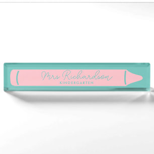 Personalised Teacher Name Grade Pencil Modern Pink Desk Name Plate