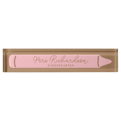 Personalised Teacher Name Grade Pencil Modern Pink Desk Name Plate
