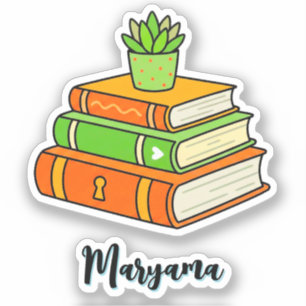 Personalised Teacher Name Tag (Books) Cute Bookish Sticker
