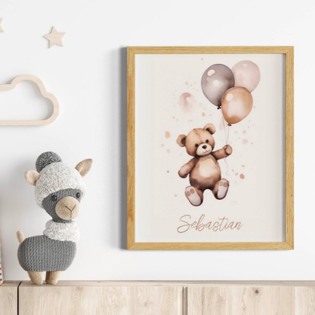 Personalised Teddy Bear with Balloons Nursery Poster (Creator Uploaded)