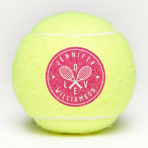 Personalised Tennis Monogram Name Love  Pink Tennis Balls