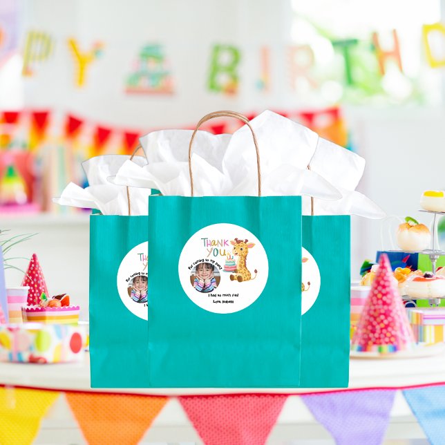 Personalised Thank You - Cute Safari-Animal Themed Classic Round Sticker (Giraffe Safari animal Thank You Favour Stickers)