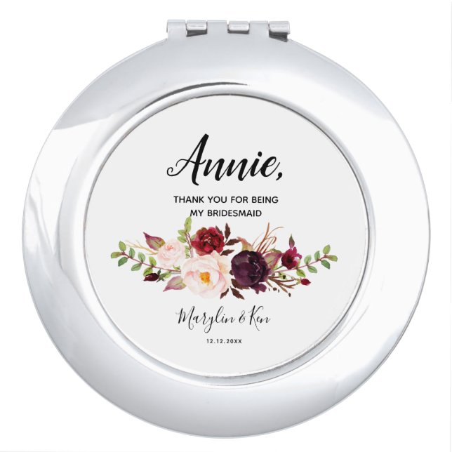 Personalised Thank you for being Bridesmaid Compact Mirror (Front)