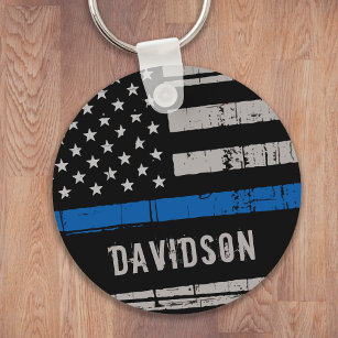 Personalised Thin Blue Line Police Officer Keychain