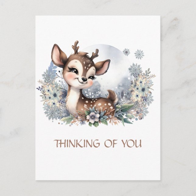 Personalised Thinking of you winter cute deer Postcard (Front)