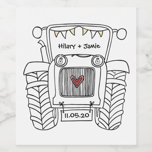 Personalised Tractor Country Wedding Bottle Label (Single Label)