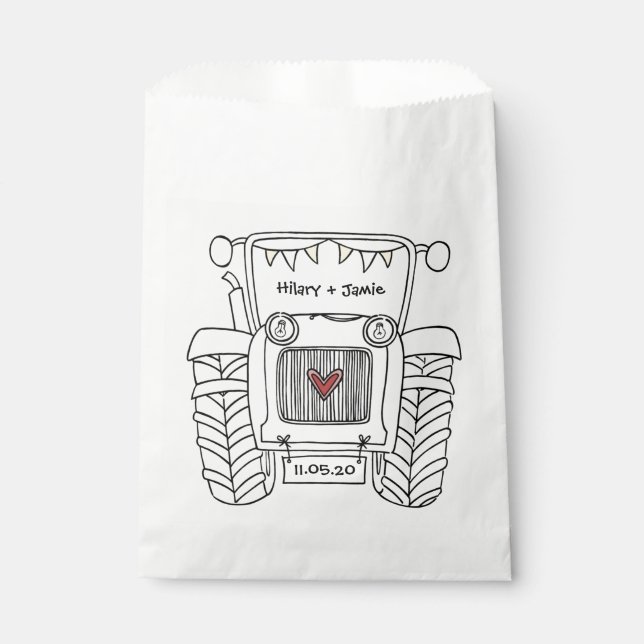 Personalised Tractor Country Wedding Favour Bag (Front)