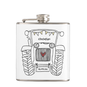 Personalised Tractor Country Wedding Gift Flask