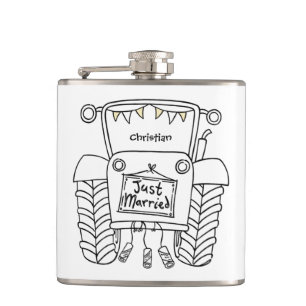 Personalised Tractor Country Wedding Gift Flask