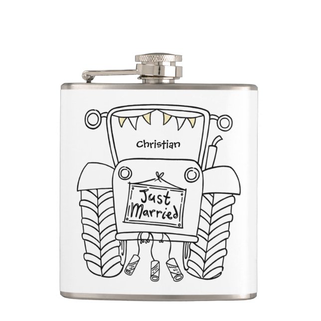Personalised Tractor Country Wedding Gift Flask (Front)