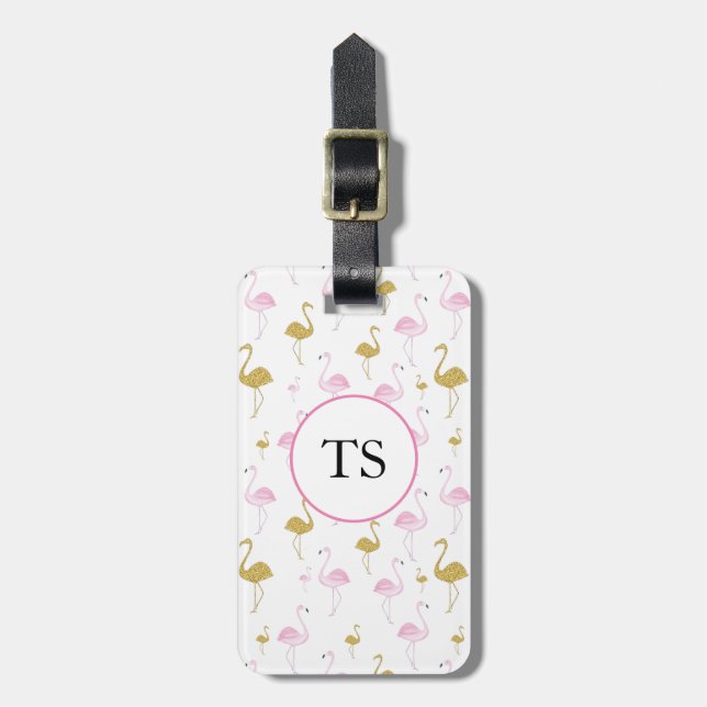 Personalised Tropical Flamingo Luggage Tag (Front Vertical)