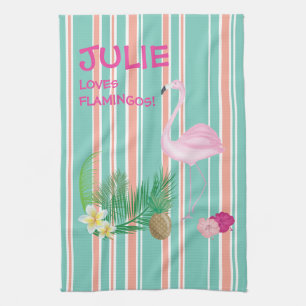 Personalised Tropical Flamingo Tea Towel