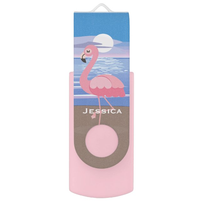 Personalised Tropical Island Flamingo Flash Drive (Front Vertical)