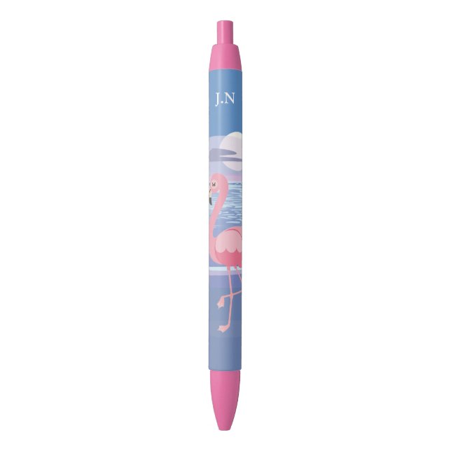 Personalised Tropical Island Flamingo Pen (Front Vertical)