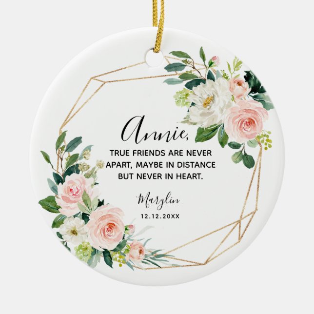 Personalised True friends are never far apart Cera Ceramic Ornament (Front)