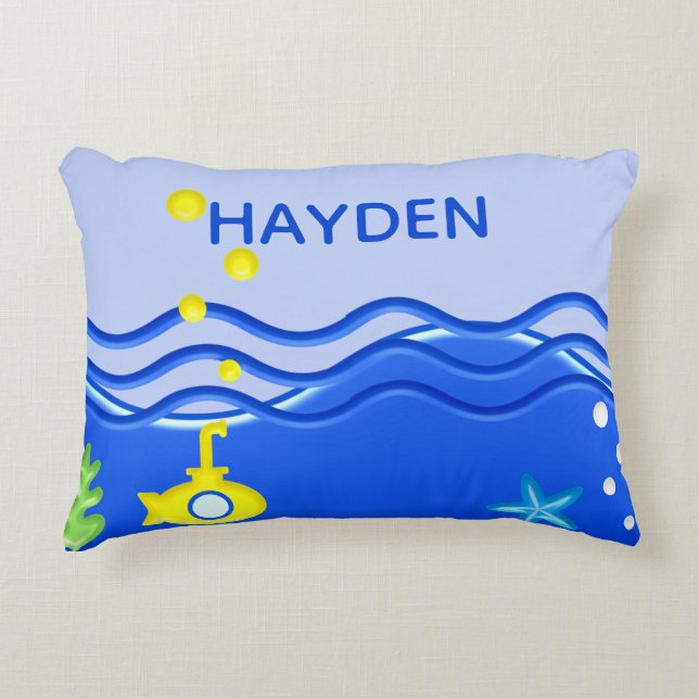 Personalised Under The Sea Submarine Beach Accent Pillow (Front)