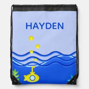Personalised Under The Sea Submarine Beach Drawstring Bag