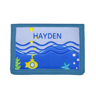 Personalised Under The Sea Submarine Beach Tri-fold Wallet