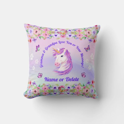 Personalised Unicorn Pillow Butterflies Flowers Throw Pillow