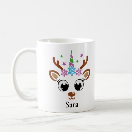 Personalised Unicorn Reindeer Snowflake Christmas Coffee Mug