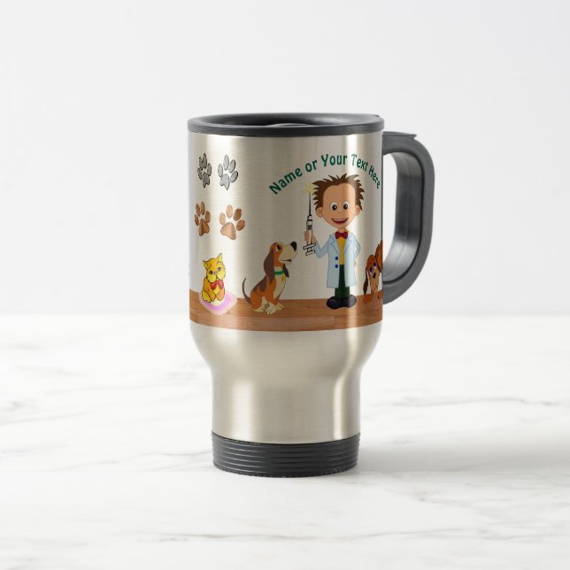 Personalised Unique Veterinarian Gifts, Man Vet Travel Mug (Front Right)