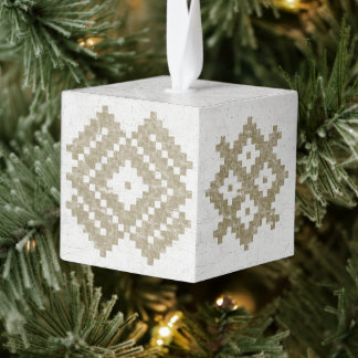 Personalised Vintage Baltic Patterns With Text Cube Ornament