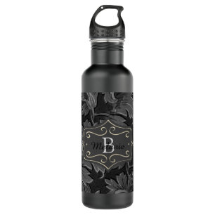 Personalised Vintage Black and White Leaf Pattern Stainless Steel Water Bottle
