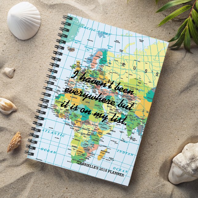 Personalised Vintage Map Planner (Customize this funky planner with your very own travel mantra! )