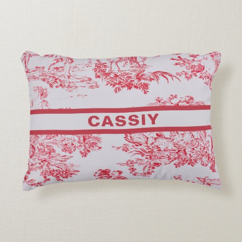 Personalised Vintage  Pink Toile De Jouy Pattern Accent Pillow