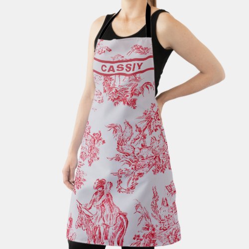 Personalised Vintage  Pink Toile De Jouy Pattern Apron