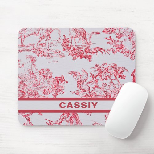 Personalised Vintage  Pink Toile De Jouy Pattern Mouse Pad