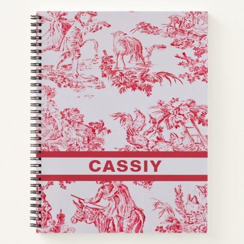 Personalised Vintage  Pink Toile De Jouy Pattern Notebook