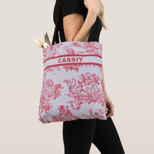 Personalised Vintage  Pink Toile De Jouy Pattern Tote Bag