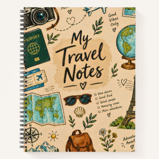 Personalised Vintage Travel Notes Spiral Notebook
